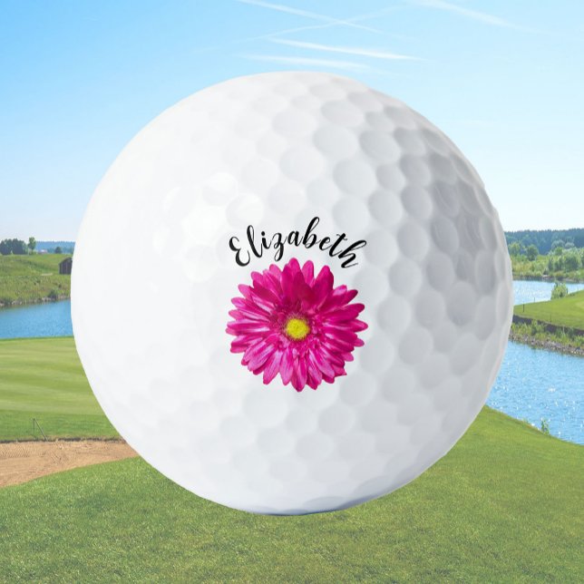 Balles De Golf Pretty pink daisy flower custom name womens (Créateur téléchargé)