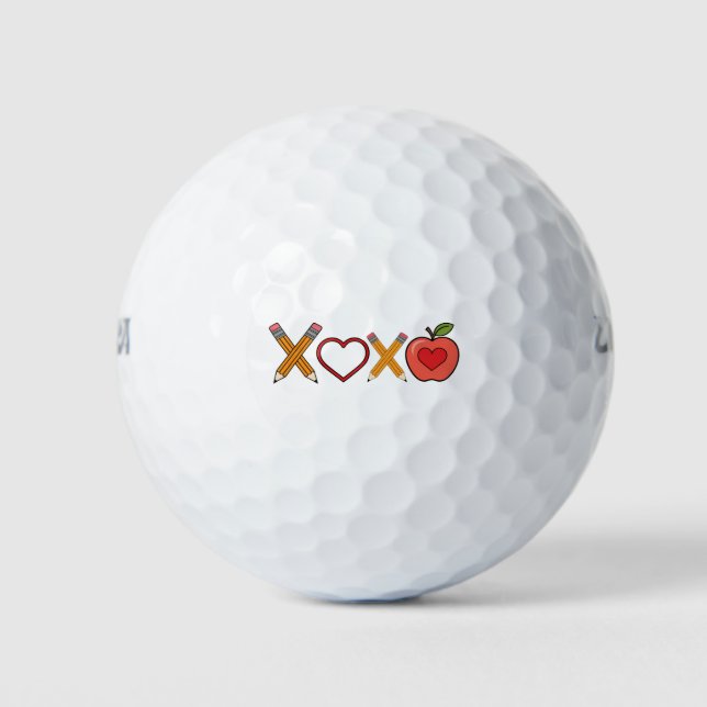 Balles De Golf Professeur XOXO Crayon Saint Valentin et pomme (Devant)