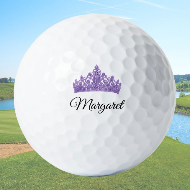 Balles De Golf Purple Crown and Custom Name Pretty (Créateur téléchargé)