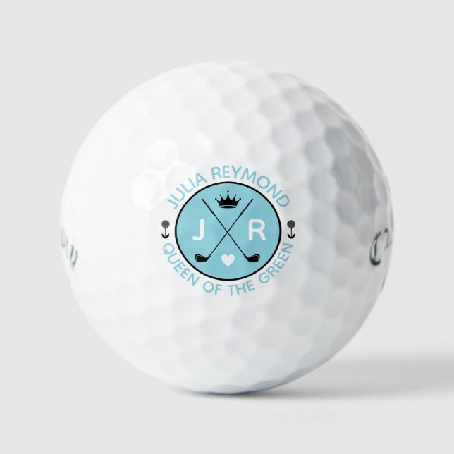 Balles De Golf Queen of the Green monogram mère golfer bleu (Recto)