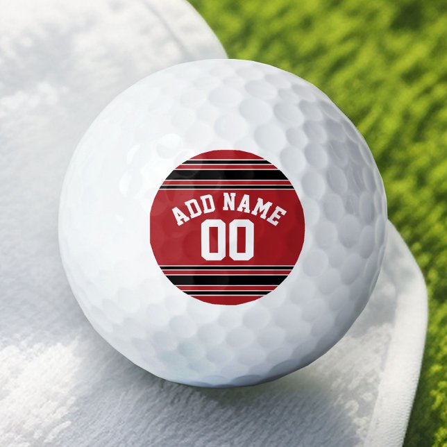 Balles De Golf Red and Black Sports Jersey Nom Numéro (Custom Golf Balls)