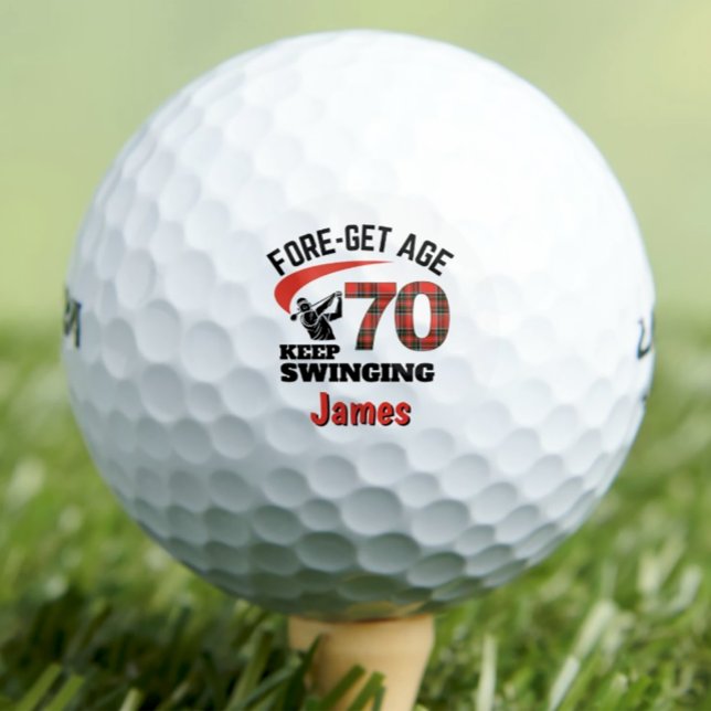 Balles De Golf Red Plaid 70e anniversaire fête FORE-Get Age 70 (Créateur téléchargé)