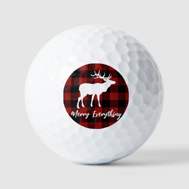 Balles De Golf Red Plaid Reindeer Joyeux Tout Vacances (Recto)