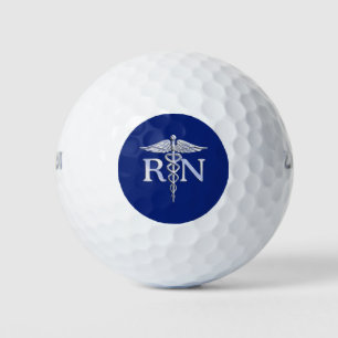 Balles De Golf Regised Nurse RN Caduceus on Blue Decor