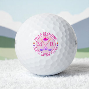 Balles De Golf Reine du Vert. Monogramme rose