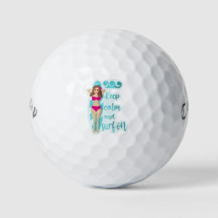 Balles De Golf Restez calme et surf sur la brunette fille Carte