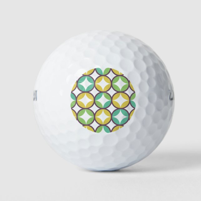 Balles De Golf Retro Diamond dans Circle Pattern Blue Green Gold (Devant)