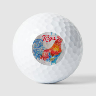 Balles De Golf Rooster rouge aquarelle peinture art poulet