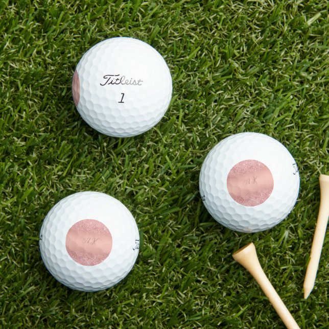 Balles De Golf Rose Gold Luxe Élégant Monogramme Brillance (Herbe in situ)