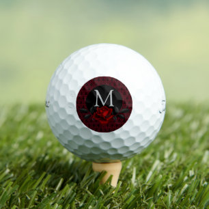 Balles De Golf Rose Monogramme en Damassé Rouge Gothique