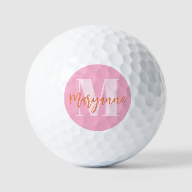 Balles De Golf Rose orange moderne gras Initiale Personnalisée (Recto)
