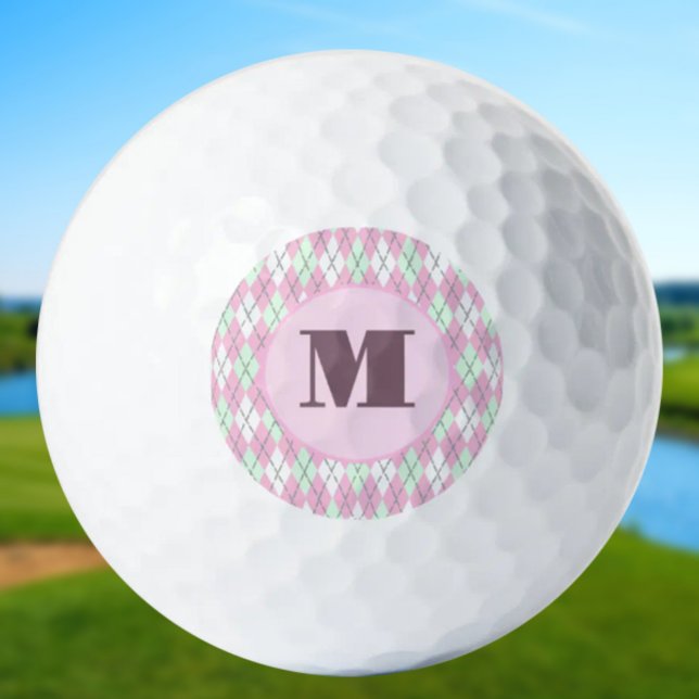 Balles De Golf Rose pâle vert argyle personnalisé dames (Créateur téléchargé)