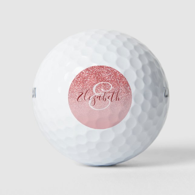 Balles De Golf Rose Parties scintillant or Blush Ombre Monogram (Devant)
