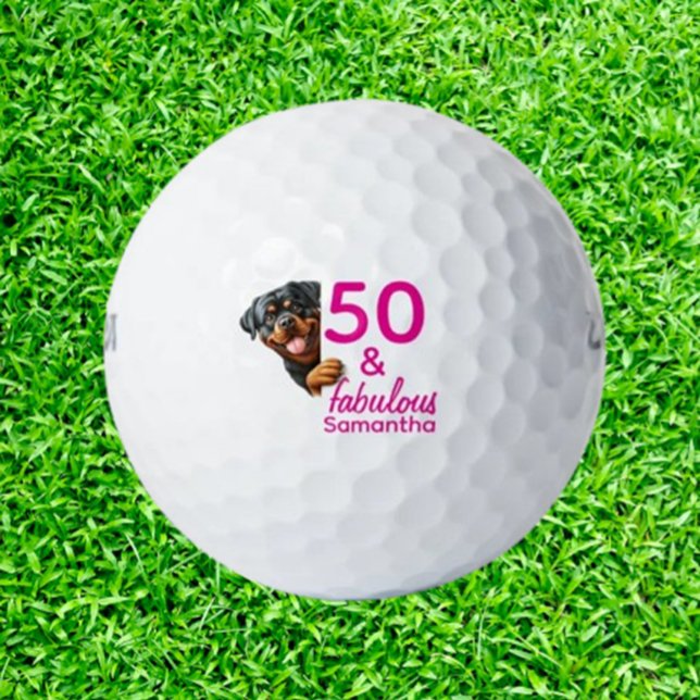 Balles De Golf Rottweiler 50th Birthday   (Celebrate a Rottweiler lover’s 50th birthday with personalized golf balls. A thoughtful, unique gift)