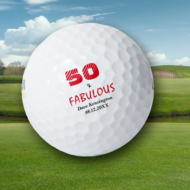 Balles De Golf Rouge Fabuleux Cinquante Anniversaire Personnalisé (Créateur téléchargé)