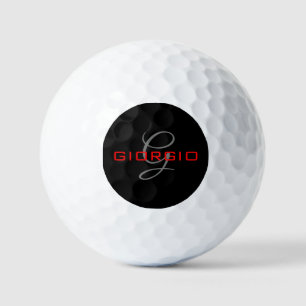 Balles De Golf Rouge noir Votre nom Monogramme initial Moderne