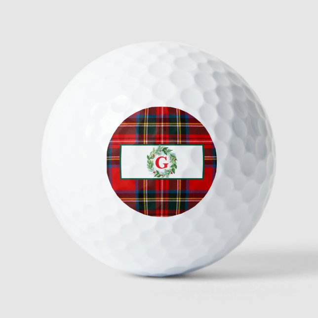 Balles De Golf Royal Stewart Xmas Plaid MONOGRAS Wreath (Recto)
