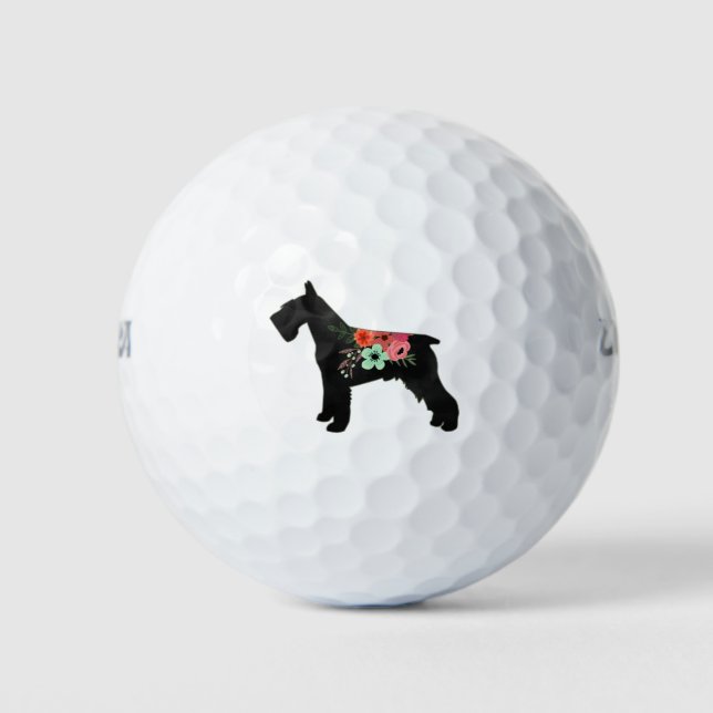 Balles De Golf Schnauzer Chien race Boho Floral Silhouette (Devant)