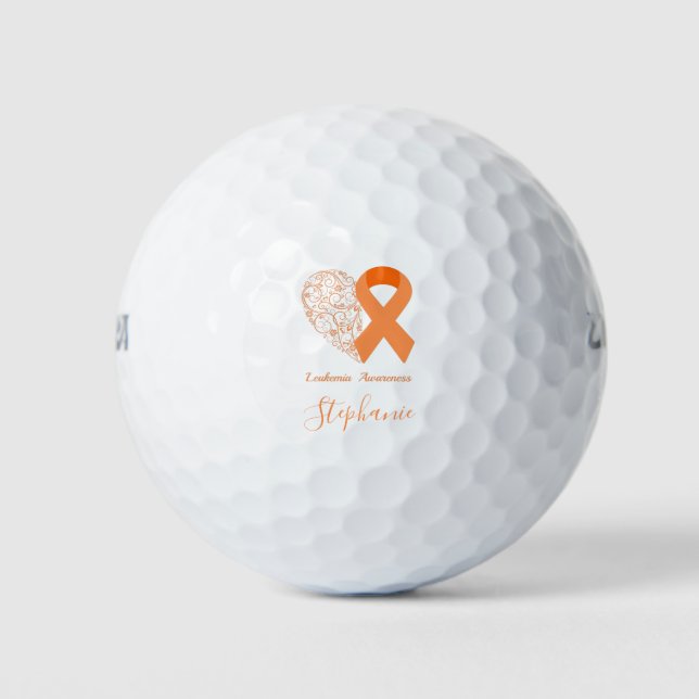 Balles De Golf Sensibilisation à la leucémie Coeur floral Orange  (Devant)