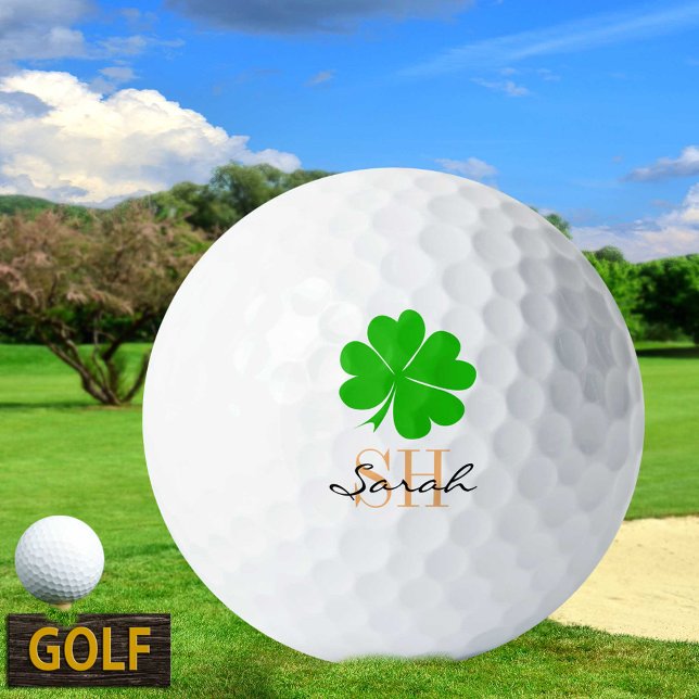 Balles De Golf Shamrock & Lucky Clover feuille monogrammed / Irla (Créateur téléchargé)