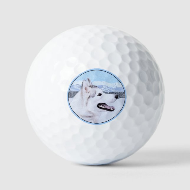 Balles De Golf Sibérie Husky (argent et blanc) Peinture Chien Art (Recto)