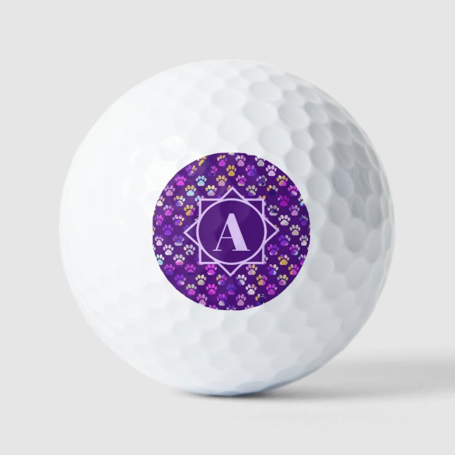 Balles De Golf Silhouette d'animal Purple Monogramme personnalisé (Recto)
