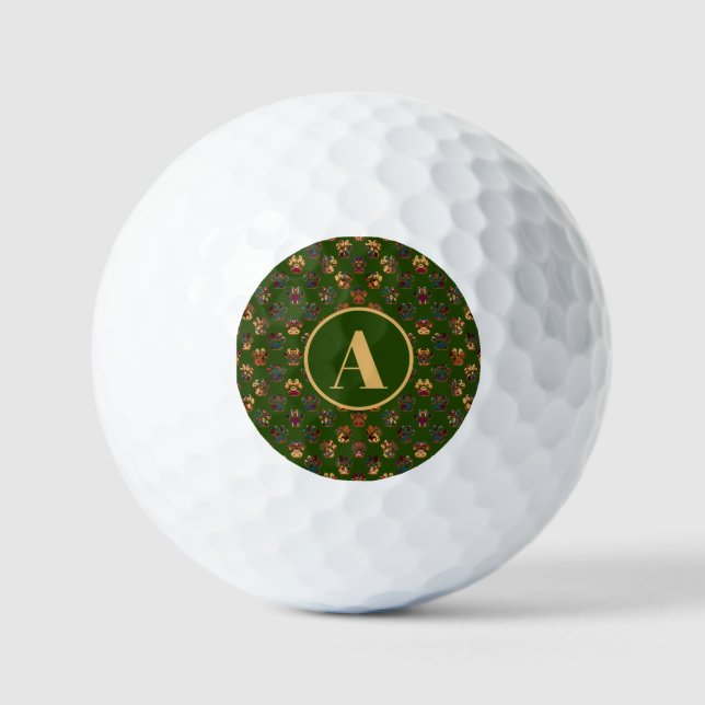 Balles De Golf Silhouette d'animal Thanksgiving Monogramme vert (Recto)