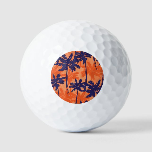 Balles De Golf Silhouette de palmier bleu, arrière - plan orange (Recto)