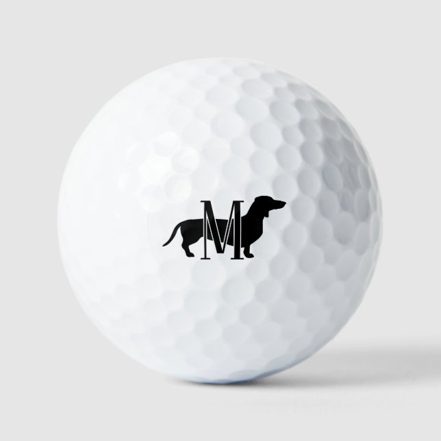 Balles De Golf Silhouette de teckel à initiale monogrammée  (Recto)