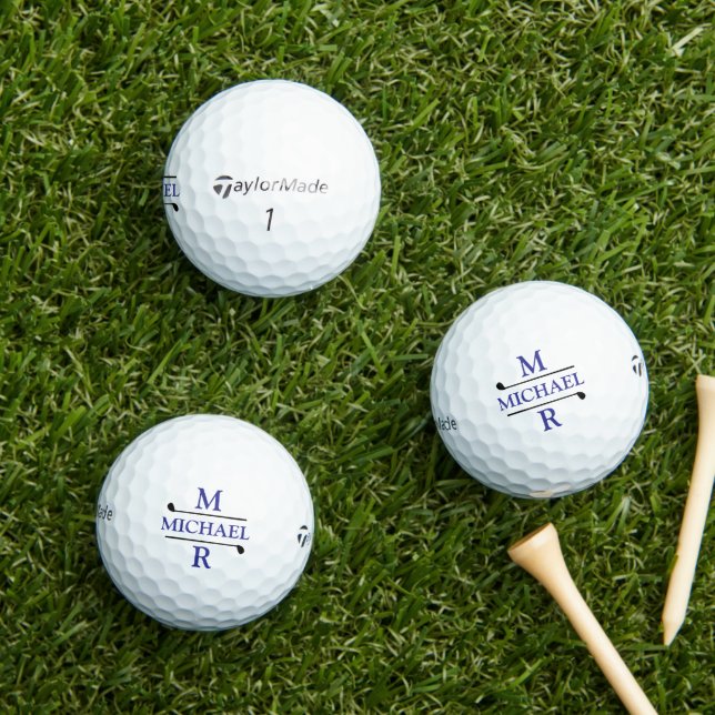 Balles De Golf Simple 2 initiales Monogramme personnalisé logo bl (Herbe in situ)