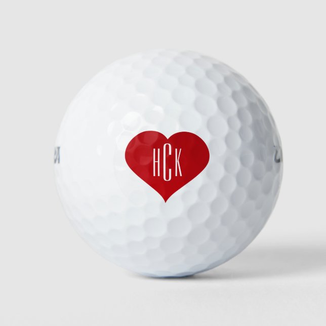Balles De Golf Simple coeur rouge et monogramme (Devant)