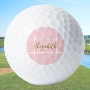 Balles De Golf Simple doux rose minimaliste nom personnalisé dame