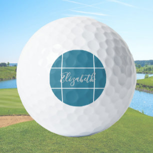 Balles De Golf Simple minimaliste nom personnalisé dames bleu océ