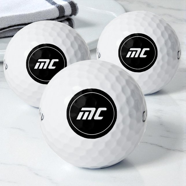 Balles De Golf Simple Monogramme Initiales Noir et Blanc Cool (Simple Black and White Initials Cool Monogram Golf Balls)