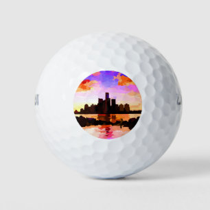 Balles De Golf Skyline de Détroit au coucher du soleil