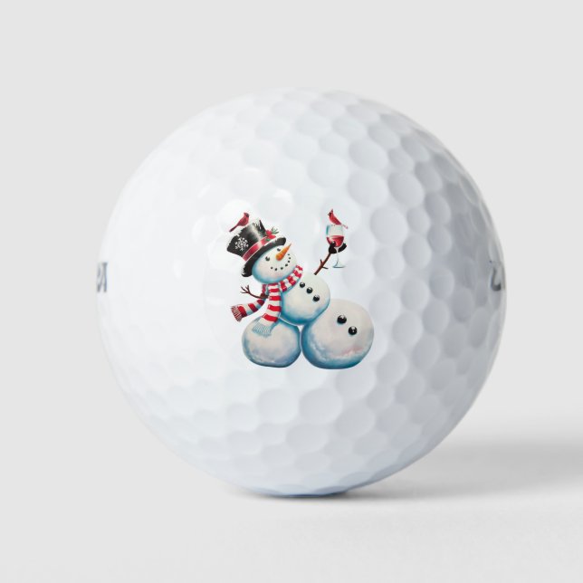 Balles De Golf Snowman Avec Vin Noël Drôle Noël Cadeau de Noël (Devant)
