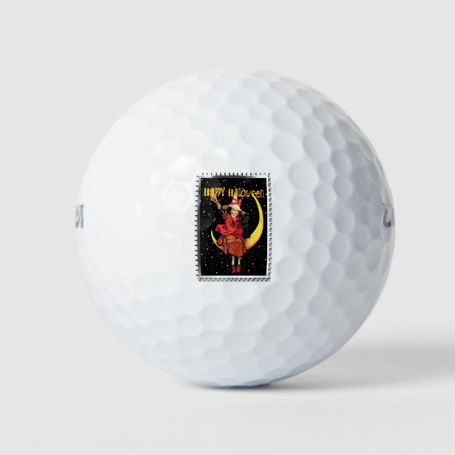Balles De Golf Sorcière de Halloween nostalgique et son chat (Devant)