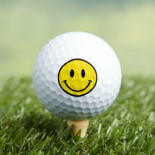 Balles De Golf Sourire Jaune Noir Blanc Joyeux Visage Emoji Amusa