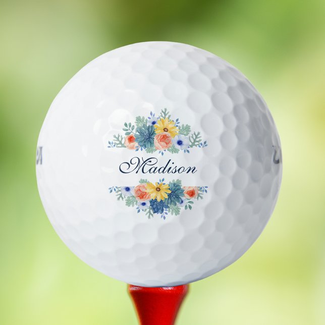 Balles De Golf Spring Floral Chic Moderne Nom personnalisé (Créateur téléchargé)