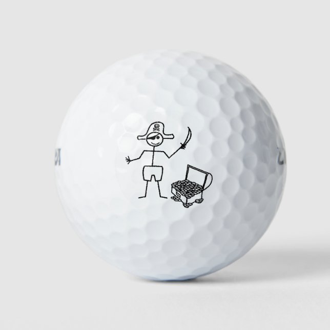 Balles De Golf Stickman Pirate Avec Poitrine Au Trésor (Devant)