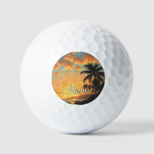 Balles De Golf Style Vintage Hawaïen Voyage Côte Mer Coucher de s