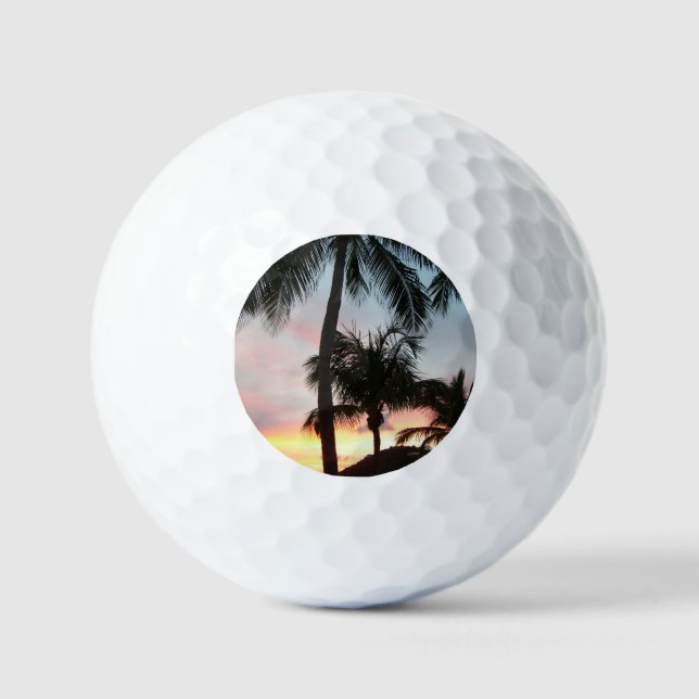Balles De Golf Sunset Palms Tropical Paysage Photographie (Recto)