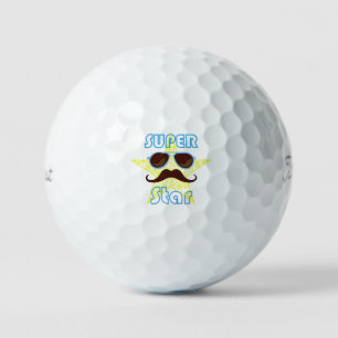 Balles De Golf Super Star avec lunettes de soleil et moustache