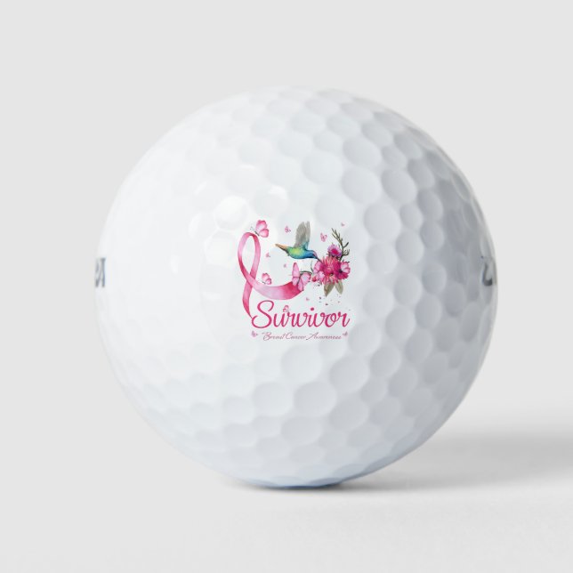 Balles De Golf Survivant Hummingbird Ribbon Cancer du sein (Devant)