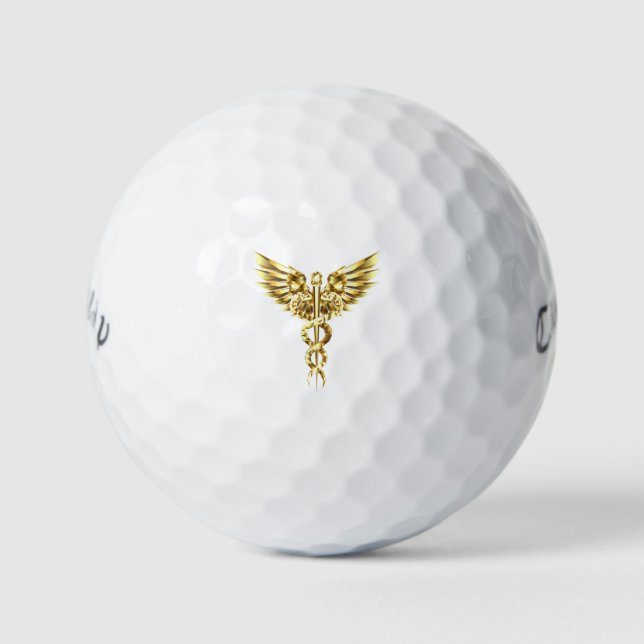 Balles De Golf Symbole caducée polygonal or (Devant)