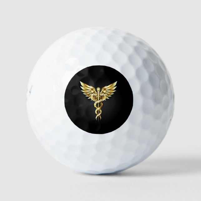 Balles De Golf Symbole caducee polygonale en or (Devant)
