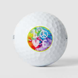 Balles De Golf Symbole de paix d'amour Aquarelle Coeur Arc-en-cie
