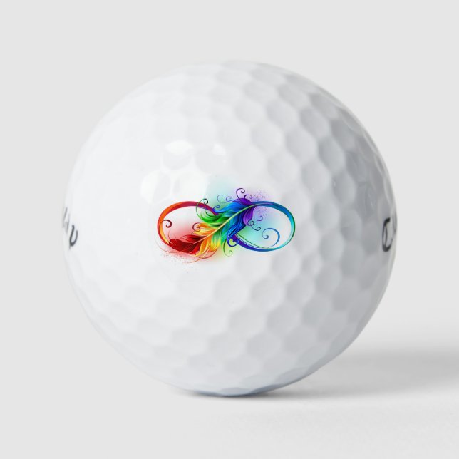 Balles De Golf Symbole d'infini avec plume arc-en-ciel (Devant)