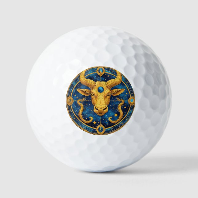 Balles De Golf Symbole Taureau Doré Sur Cercle Bleu (Recto)