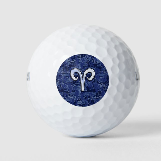Balles De Golf SYMBOLE Zodiaque Aries Camouflage numérique bleu (Devant)